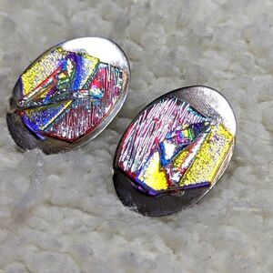 Vintage Sterling Silver and Dichroic Glass Accent Clip Earrings